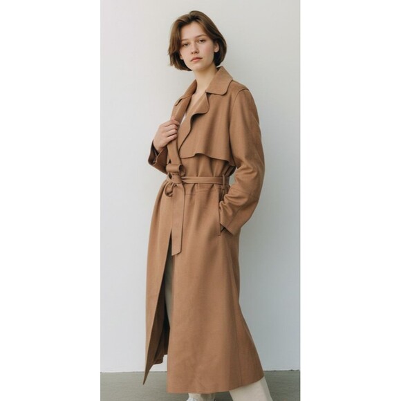 H&M Jackets & Blazers - DESIGNER H&M TAN FAUX SUEDE BELTED MIDI LENGTH 48" TRENCH COAT SIZE XLARGE